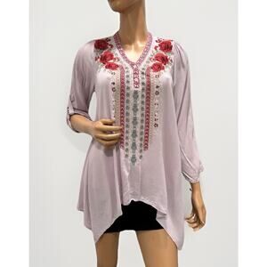 ANDREE By Unit Womens Tunic Top Size S Embroidered Floral Peasant Boho